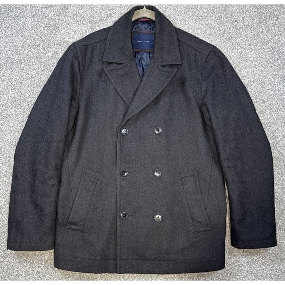 Tommy Hilfiger Peacoat Men's M Double Breasted Black Wool Blend Winter Coat